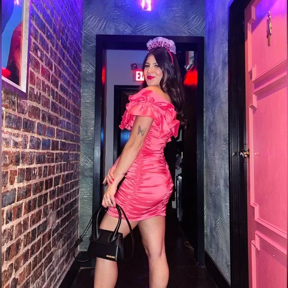 open lace back dress PS22784C Hot Pink main image 1